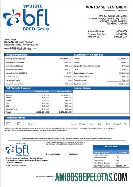 imprimível Laos Banque Franco Lao Declaração de hipoteca Word e modelo PDF